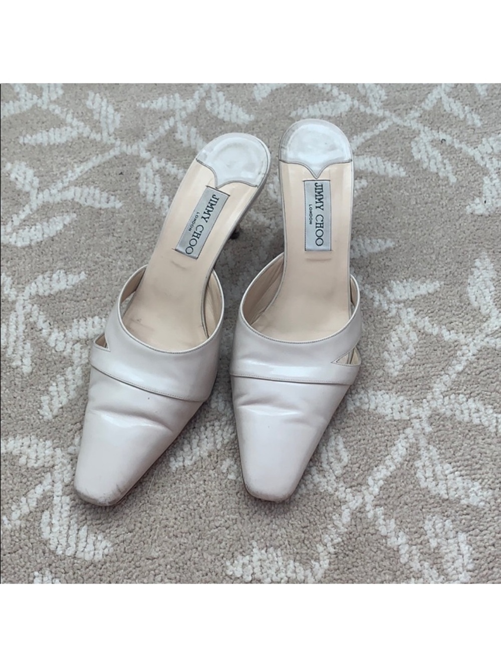 Jimmy Choo Cream Leather Pointed-Toe Slide Mules